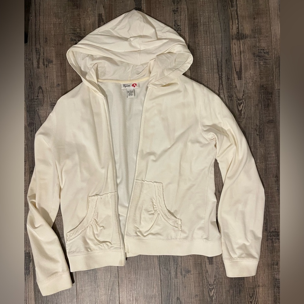 White zip up hoodie
